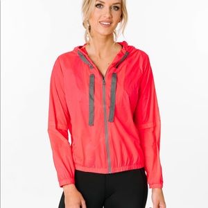 EUC pink hoodie drawstring windbreaker